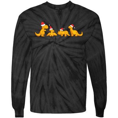 Dino Chicken Nuggets Funny Dinosaur Shape Nuggets Christmas Tie-Dye Long Sleeve Shirt