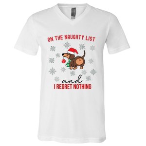 Dachshund Christmas Naughty List Weenie Dog Owener Gift Funny Gift V-Neck T-Shirt