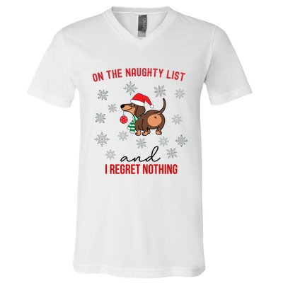 Dachshund Christmas Naughty List Weenie Dog Owener Gift Funny Gift V-Neck T-Shirt