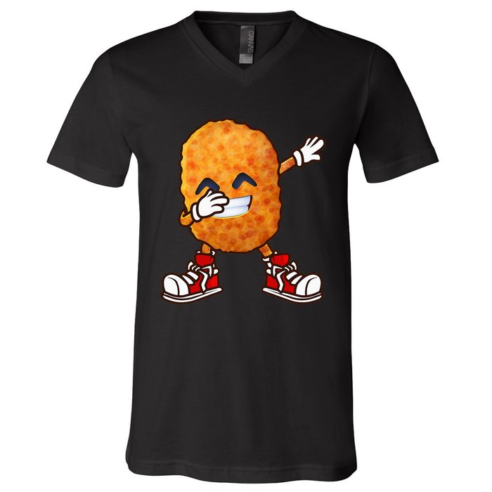 Dabbing Chicken Nuggets Design V-Neck T-Shirt