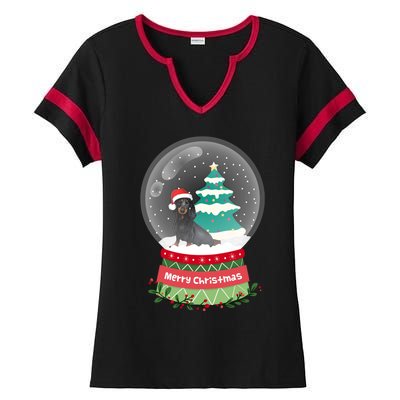 Dachshund Christmas Ornats Crystal Ball Snowy Xmas Tree Meaningful Gift Ladies Halftime Notch Neck Tee