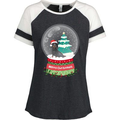 Dachshund Christmas Ornats Crystal Ball Snowy Xmas Tree Meaningful Gift Enza Ladies Jersey Colorblock Tee