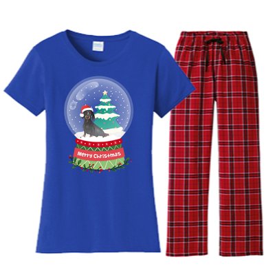 Dachshund Christmas Ornats Crystal Ball Snowy Xmas Tree Meaningful Gift Women's Flannel Pajama Set