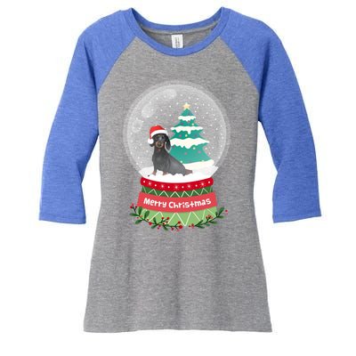 Dachshund Christmas Ornats Crystal Ball Snowy Xmas Tree Meaningful Gift Women's Tri-Blend 3/4-Sleeve Raglan Shirt