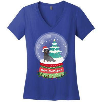 Dachshund Christmas Ornats Crystal Ball Snowy Xmas Tree Meaningful Gift Women's V-Neck T-Shirt