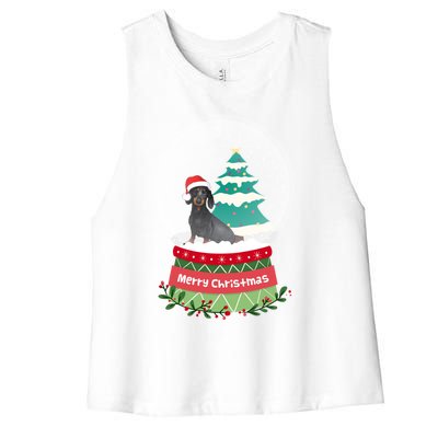 Dachshund Christmas Ornats Crystal Ball Snowy Xmas Tree Meaningful Gift Women's Racerback Cropped Tank