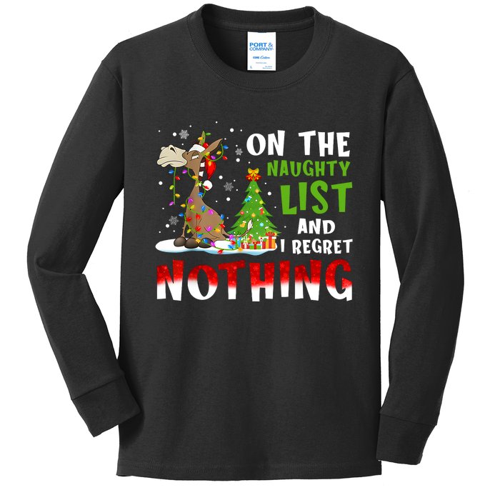 Donkey Christmas On The Naughty List And I Regret Nothing Kids Long Sleeve Shirt