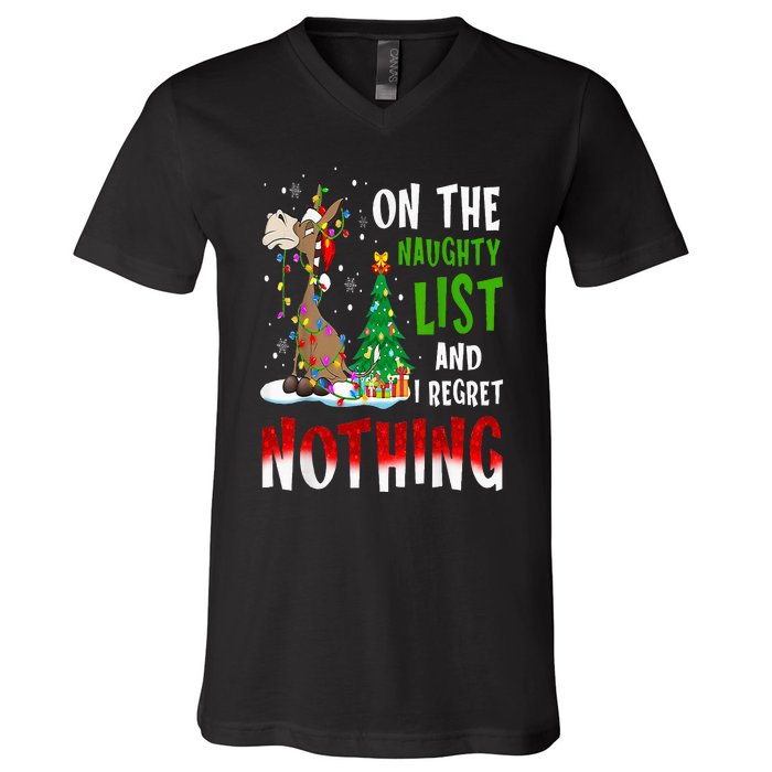 Donkey Christmas On The Naughty List And I Regret Nothing V-Neck T-Shirt