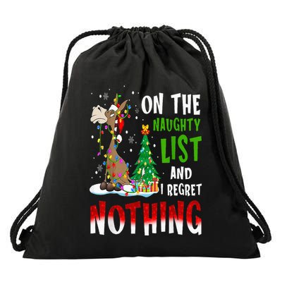Donkey Christmas On The Naughty List And I Regret Nothing Drawstring Bag