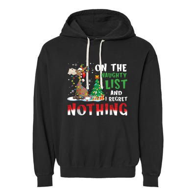 Donkey Christmas On The Naughty List And I Regret Nothing Christmas Garment-Dyed Fleece Hoodie