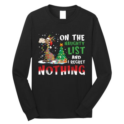 Donkey Christmas On The Naughty List And I Regret Nothing Christmas Long Sleeve Shirt