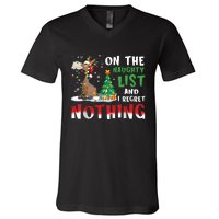 Donkey Christmas On The Naughty List And I Regret Nothing Christmas V-Neck T-Shirt