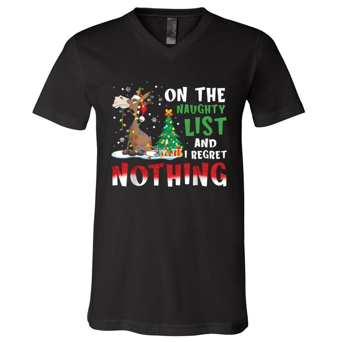 Donkey Christmas On The Naughty List And I Regret Nothing Christmas V-Neck T-Shirt