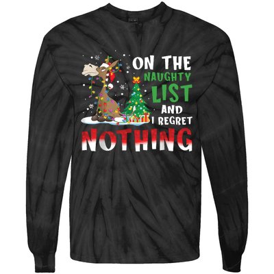 Donkey Christmas On The Naughty List And I Regret Nothing Christmas Tie-Dye Long Sleeve Shirt