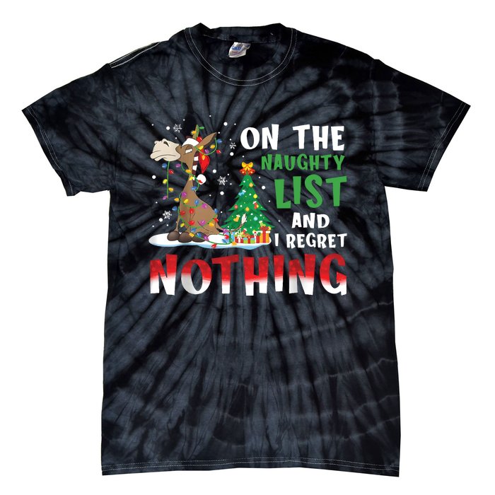 Donkey Christmas On The Naughty List And I Regret Nothing Christmas Tie-Dye T-Shirt