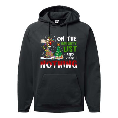 Donkey Christmas On The Naughty List And I Regret Nothing Performance Fleece Hoodie