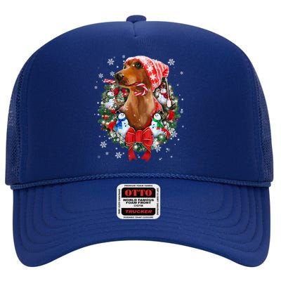 Dachshund Christmas Ornat Decoration Doxie Santa Xmas Cute Gift High Crown Mesh Back Trucker Hat