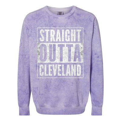 Distressed Cleveland Outfit Straight Outta Cleveland Gift Colorblast Crewneck Sweatshirt