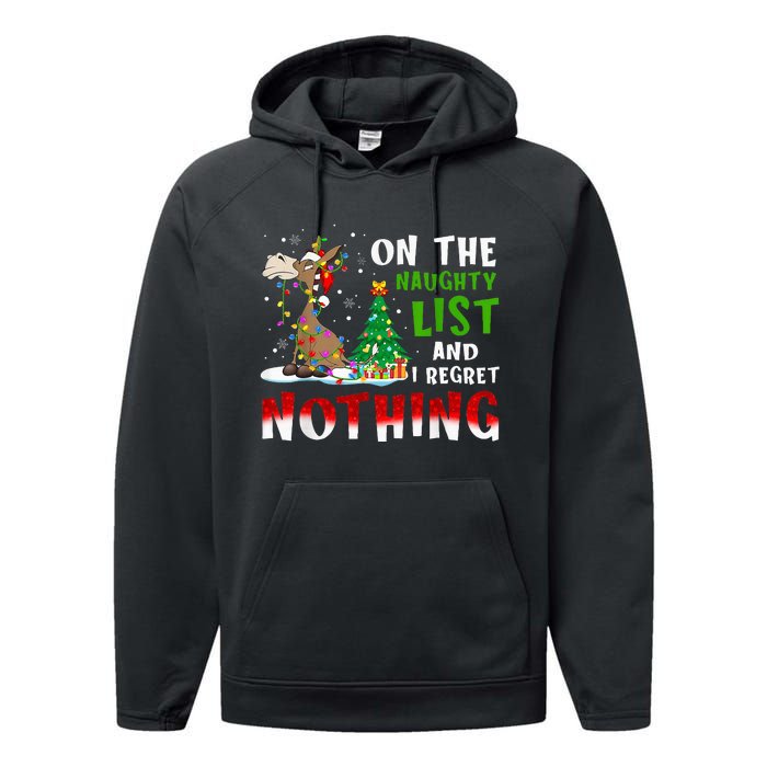 Donkey Christmas On The Naughty List And I Regret Nothing Performance Fleece Hoodie