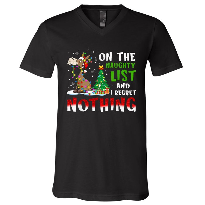 Donkey Christmas On The Naughty List And I Regret Nothing V-Neck T-Shirt