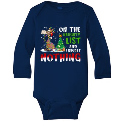 Donkey Christmas On The Naughty List And I Regret Nothing Baby Long Sleeve Bodysuit