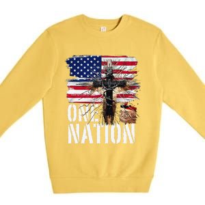 Distressed Christian One Nation Crown Of Thorns Patriotic Premium Crewneck Sweatshirt