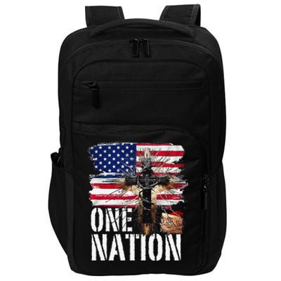 Distressed Christian One Nation Crown Of Thorns Patriotic Impact Tech Backpack