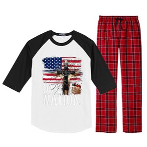 Distressed Christian One Nation Crown Of Thorns Patriotic Raglan Sleeve Pajama Set