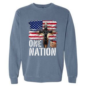 Distressed Christian One Nation Crown Of Thorns Patriotic Garment-Dyed Sweatshirt