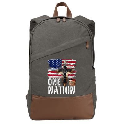 Distressed Christian One Nation Crown Of Thorns Patriotic Cotton Canvas Backpack