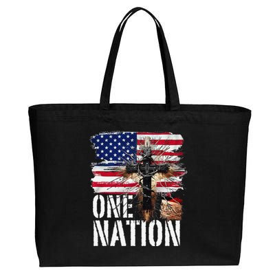 Distressed Christian One Nation Crown Of Thorns Patriotic Cotton Canvas Jumbo Tote