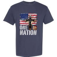 Distressed Christian One Nation Crown Of Thorns Patriotic Garment-Dyed Heavyweight T-Shirt