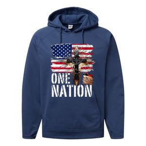 Distressed Christian One Nation Crown Of Thorns Patriotic Performance Fleece Hoodie