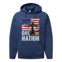 Distressed Christian One Nation Crown Of Thorns Patriotic Performance Fleece Hoodie