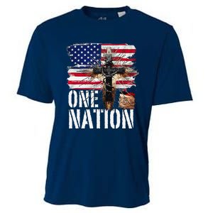 Distressed Christian One Nation Crown Of Thorns Patriotic Cooling Performance Crew T-Shirt