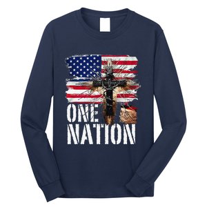 Distressed Christian One Nation Crown Of Thorns Patriotic Long Sleeve Shirt