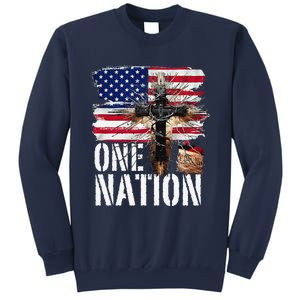 Distressed Christian One Nation Crown Of Thorns Patriotic Sweatshirt