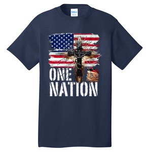 Distressed Christian One Nation Crown Of Thorns Patriotic Tall T-Shirt