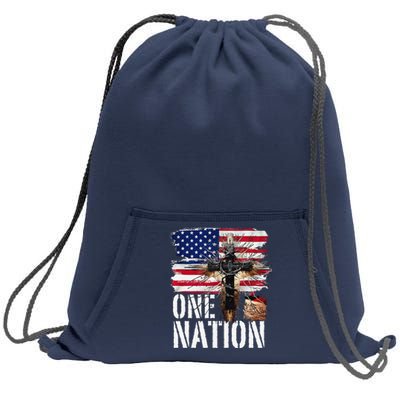 Distressed Christian One Nation Crown Of Thorns Patriotic Sweatshirt Cinch Pack Bag