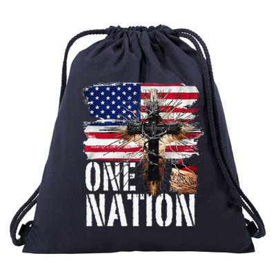 Distressed Christian One Nation Crown Of Thorns Patriotic Drawstring Bag