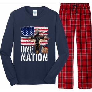 Distressed Christian One Nation Crown Of Thorns Patriotic Long Sleeve Pajama Set