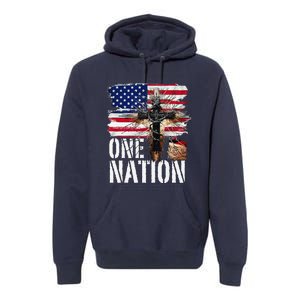 Distressed Christian One Nation Crown Of Thorns Patriotic Premium Hoodie