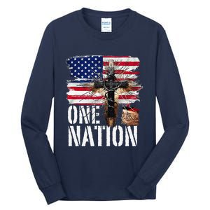 Distressed Christian One Nation Crown Of Thorns Patriotic Tall Long Sleeve T-Shirt