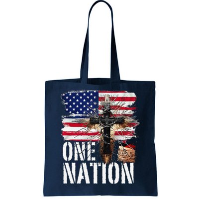 Distressed Christian One Nation Crown Of Thorns Patriotic Tote Bag