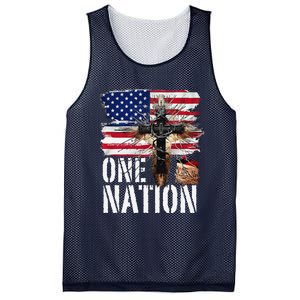 Distressed Christian One Nation Crown Of Thorns Patriotic Mesh Reversible Basketball Jersey Tank