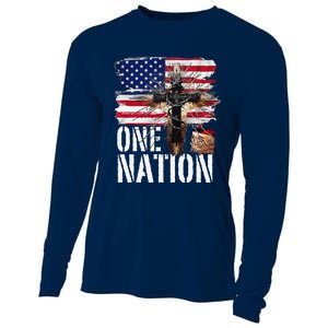 Distressed Christian One Nation Crown Of Thorns Patriotic Cooling Performance Long Sleeve Crew