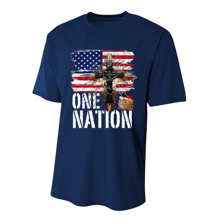 Distressed Christian One Nation Crown Of Thorns Patriotic Performance Sprint T-Shirt