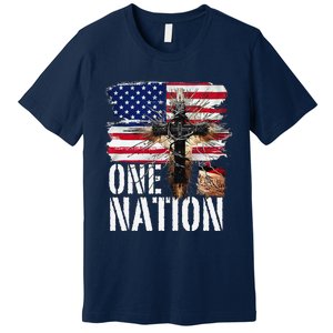 Distressed Christian One Nation Crown Of Thorns Patriotic Premium T-Shirt