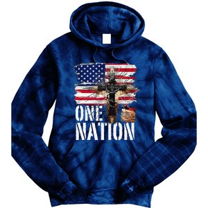 Distressed Christian One Nation Crown Of Thorns Patriotic Tie Dye Hoodie