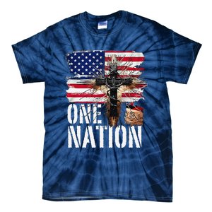 Distressed Christian One Nation Crown Of Thorns Patriotic Tie-Dye T-Shirt